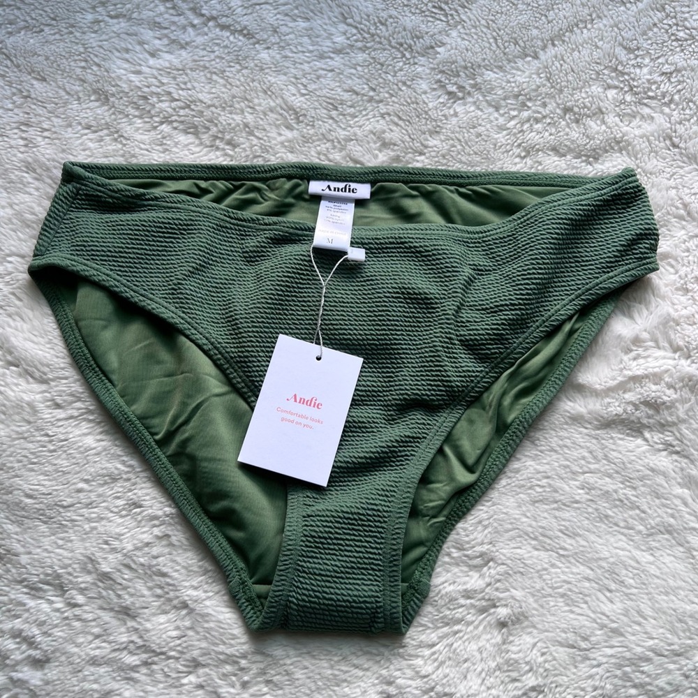 Andie Swim Sea Green Smocked Bikini Bottoms AB326 Textured Swimwear Women Medium